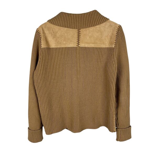 Vintage Suede Long Sleeve Patchwork Collared Full Zip Y2K 90s Preppy Jacket M - Picture 2 of 6